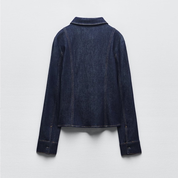 Zara FITTED DENIM SHIRT. Blue. Size S. New with Tags. - Picture 5 of 7